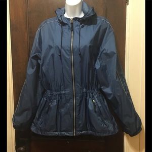 FREE TECH woman Sz Large blue Jacket w/hood EUC